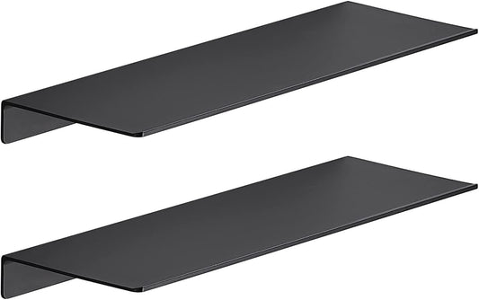 JOOM 2 PCS Small Floating Shelf, 12'' Metal Wall Shelf, Black, Bathroom, Durable, Waterproof, 5.0lbs Weight Capacity