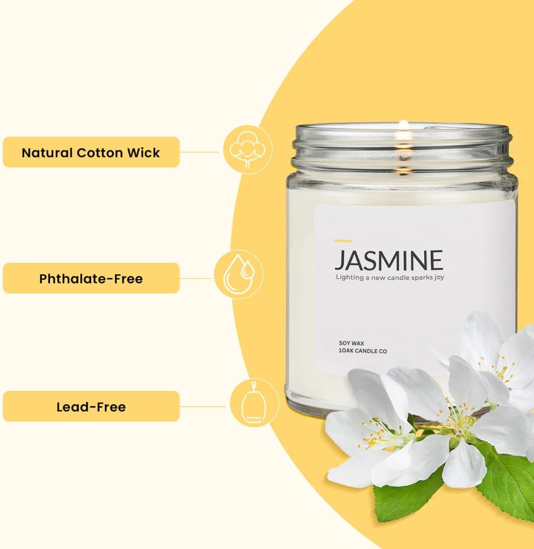 1OAK Jasmine Candle - Soy Wax Scented Candles (Jasmine) - Soy Candles for Home Scented - Long Burning Premium - Hand-Poured (7oz.)