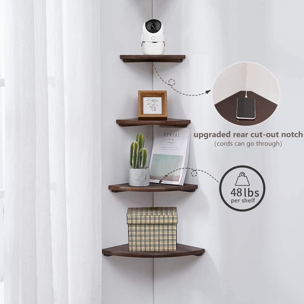 Corner Shelves, Floating Corner Shelf, Set of 3 Solid Oak Wood Corner Wall Shelves, Round End with Wire Hole Shelving for Small Plant for Bedroom Kitchen, Living Room (Size 9/10/12in)