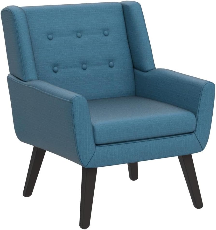 HUIMO Button-Tufted Accent Chairs,Upholstered Reading Living Room Chair,Mid Century Modern Chair with Linen Fabric, Club Chair,Comfy Arm Chairs for Living Room,Bedroom Lake Blue