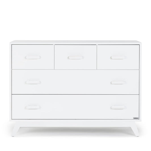 dadada Soho 5-Drawer Dresser for Nursery and Bedroom - Modern Design, Large Storage, Baby-Safe Finish, Soft Close Drawers, Anti-Tip Safety, Sturdy Legs & Solid Wood Handles, 47” Wide (White)