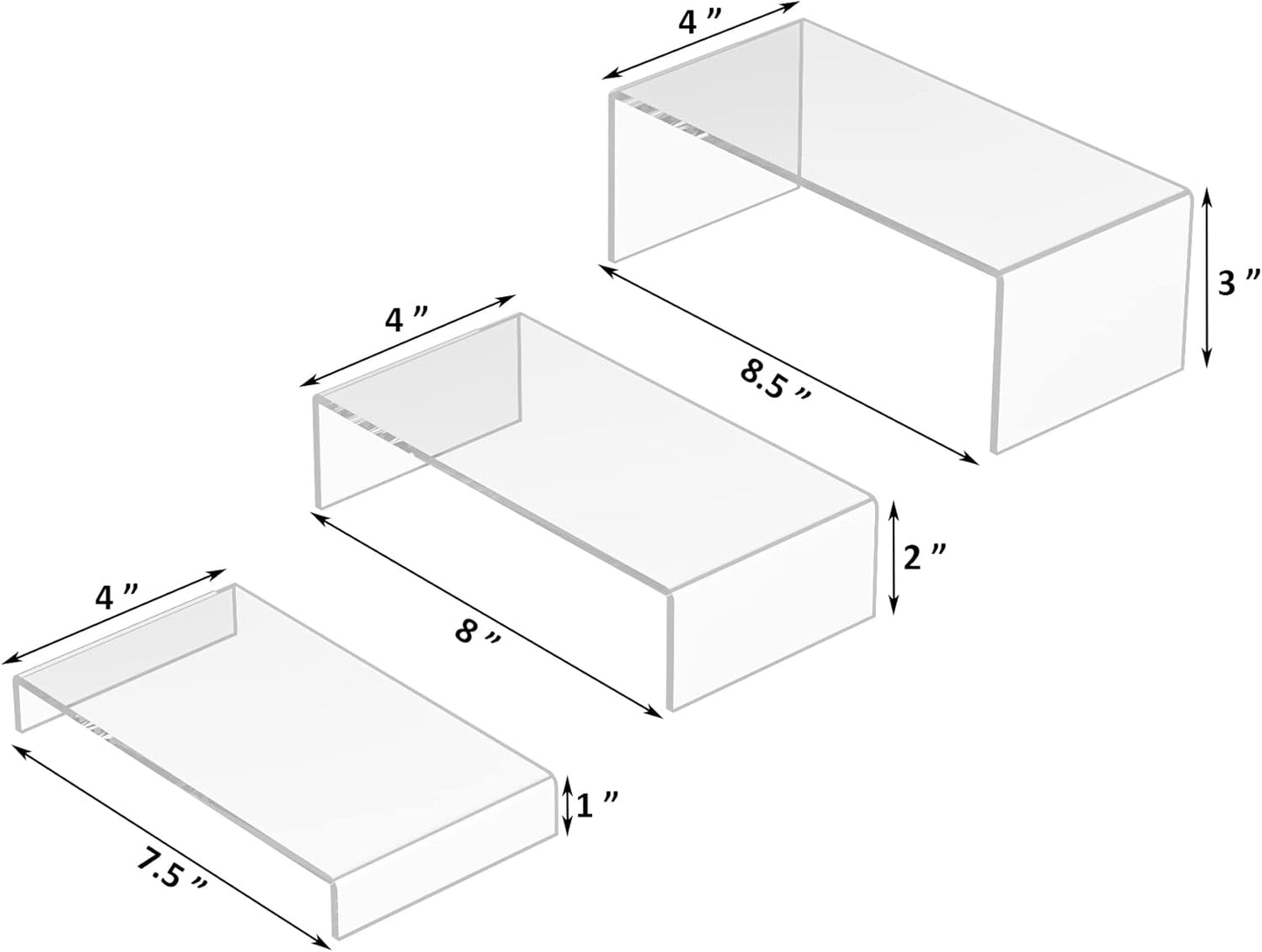 Acrylic Risers Display Stands 3pcs, Rectangular Dessert Table Display Set, Clear Display Shelf for Funko Pop, Collectibles, Retails, Shoes, Plants, Home Decors, Decoration - 7.5''x8''x8.5''