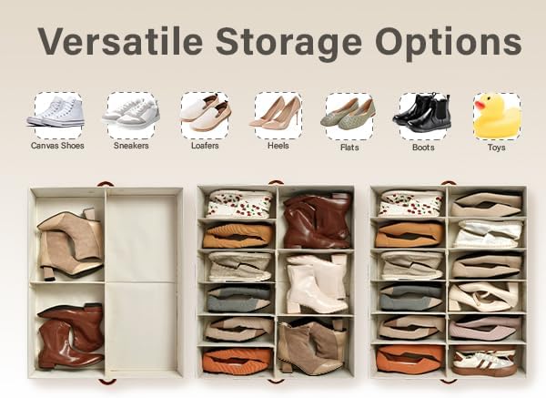 StorageWorks Under Bed Shoe Storage Organizer, Underbed Shoes Container with Adjustable Dividers, Shoe Storage Basket with Cover, Brown, 2-Pack, Space-Saving Shoe Box Fits up to 24 Pairs