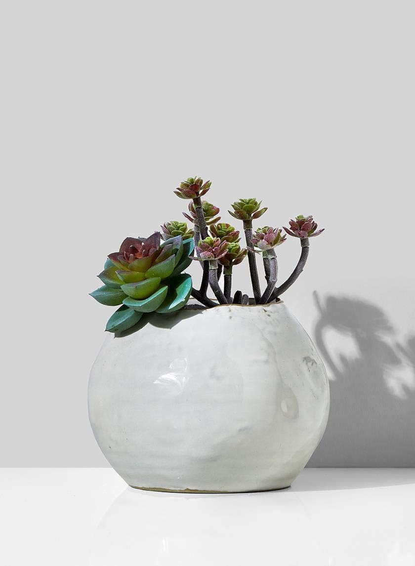 Serene Spaces Living Glazed Ceramic Fishbowl Vase, Set of 4- Centerpiece for Vintage Weddings, Events, Measures 4" Tall and 5" Diameter