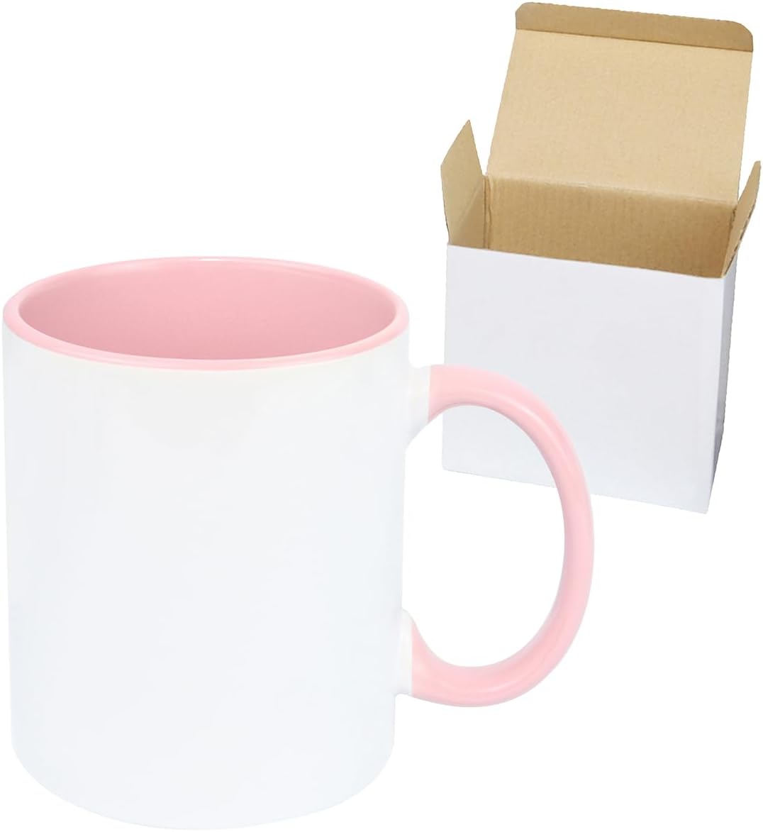 11oz White Ceramic Sublimation Coffee Mug in White Gift Box, Pink, Case of 12