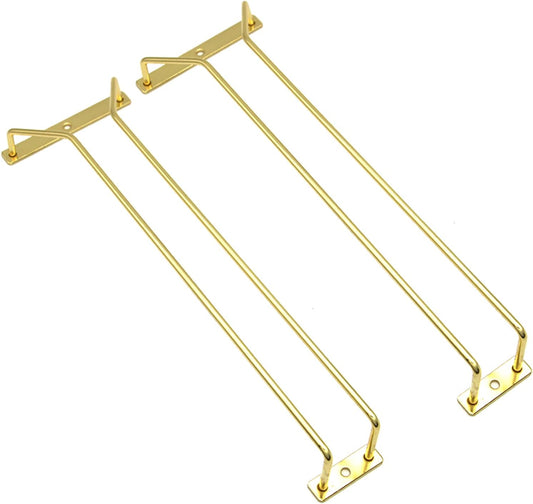 14-Inch Gold Wine Glass Rack, Under Cabinet Wine Glass Holder Stainless Steel Stemware Rack - Hanging Stemware Holder for Cabinet Kitchen Bar, Set of 2