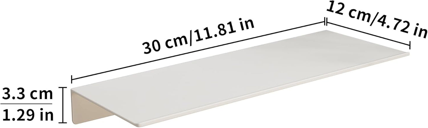 JOOM White Floating Shelves for Wall Storage, Metal Wall Shelves for Living Room, Bathroom, Kitchen, 12” Small Display Shelves for Collectibles(2 PCS)