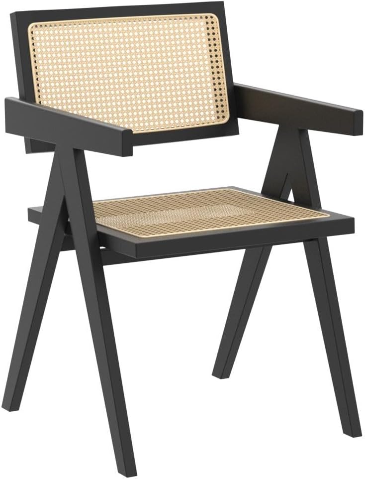 Rattan Dining Chairs Set of 2, Kitchen Chairs Cane for Dining Room, Black