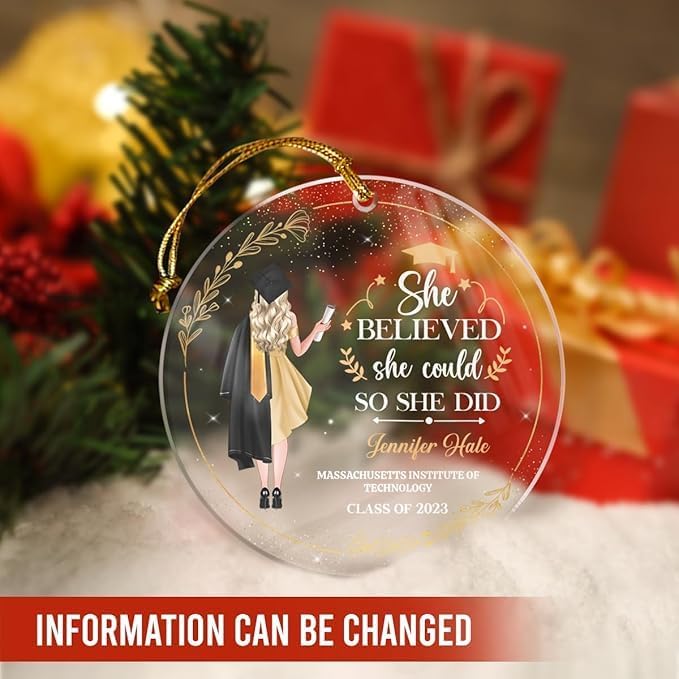 Personalized Graduation Ornament She Believed She Could So She Did Class of 2024 Christmas Acrylic Ornaments Keepsake Gifts Xmas Tree Decorations