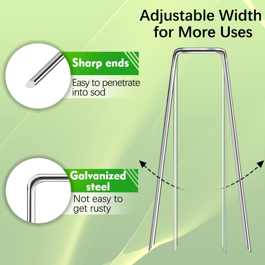 100 Pack Landscape Staples 4 Inch 12 Gauge Garden Stakes Galvanized Garden Staples Pins Anti-Rust Ground Stakes for Weed Barrier, Irrigation Tubing, Yard Lawn, Landscape Fabric