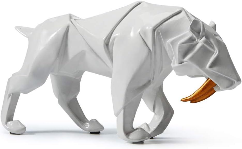 HAUCOZE Dinosaur Statue Arts Animal Figurine Modern Decor Leopard Sculpture Polyresin White 9.8inch