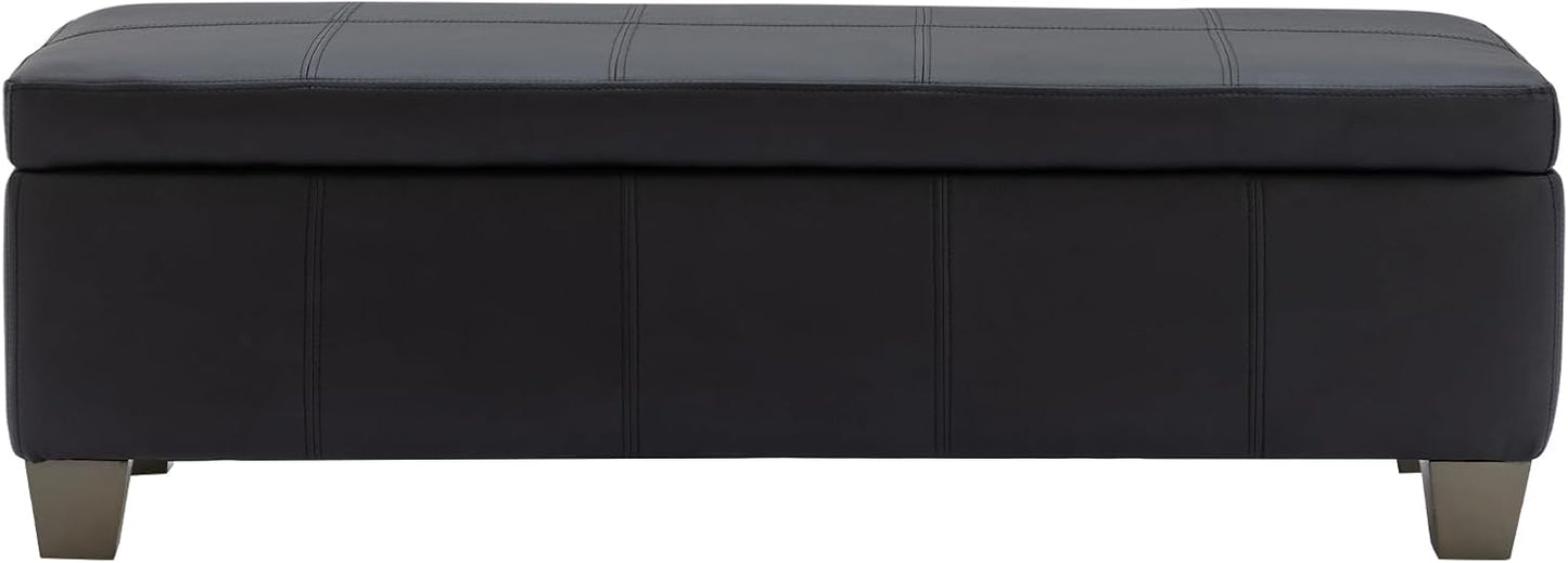 51 Inch Black Faux Leather Ottoman with Storage, Rectangular Extra Long Bench, End of Bed Bench with Large Storage for Bedroom, Living Room