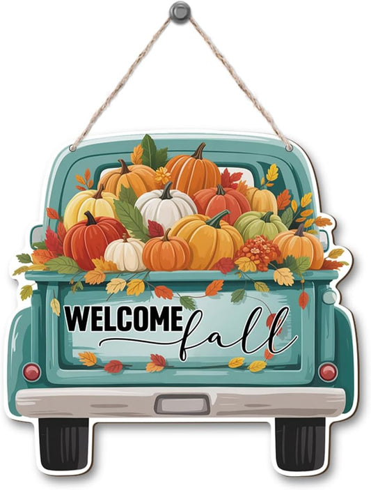 Welcome Fall Wood Hanging Truck Decoration, Autumn Wooden Signs, Rustic Thanksgiving Decoration, Home Interior And Exterior Decor, Autumn Harvest Thanksgiving Home Decor
