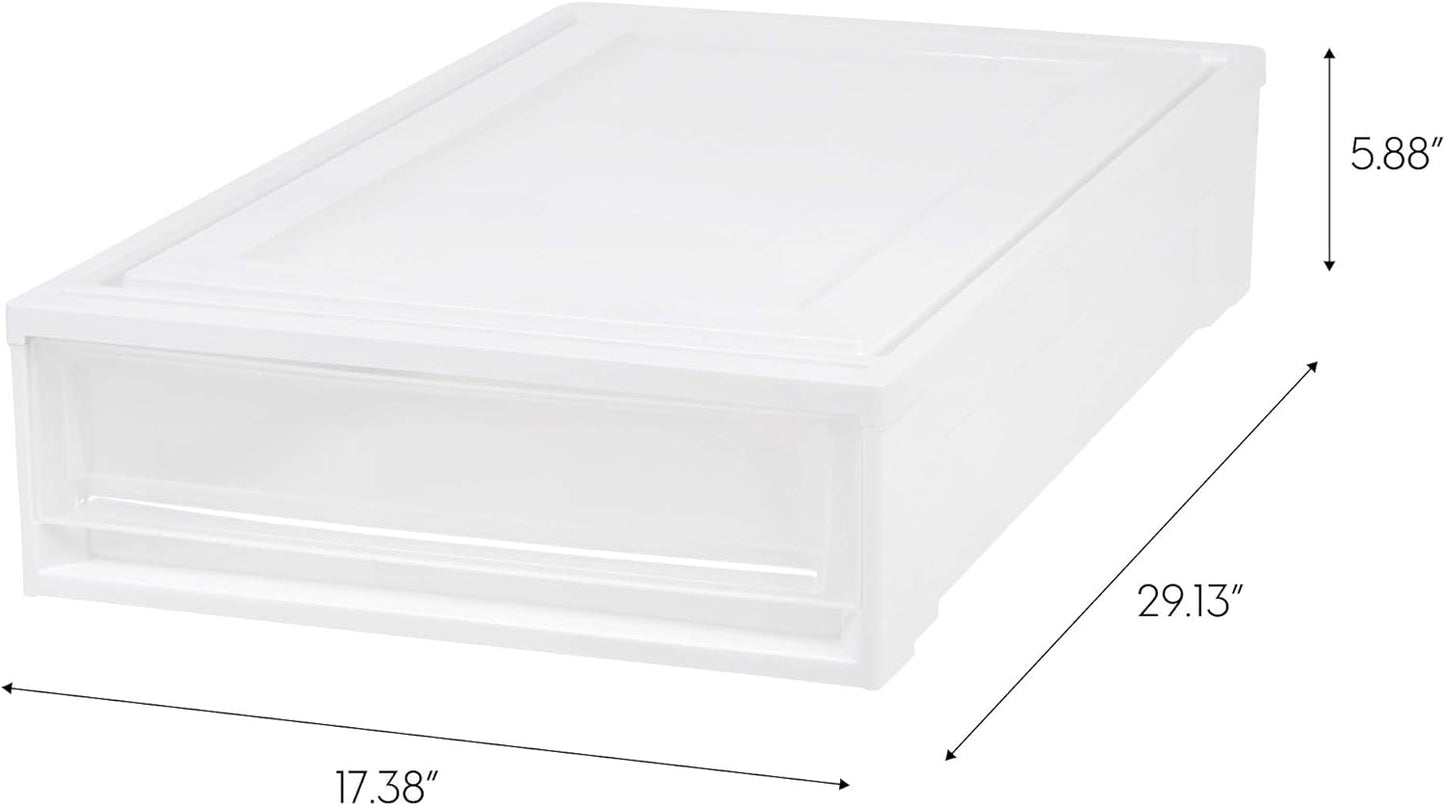 IRIS USA 27 Qt. Plastic Under Bed Storage Stackable Organizer Bin Container with Sliding Organizer Drawers, 4-Pack, Multi-Purpose for Clothes Shoes Clothing Bedding, White