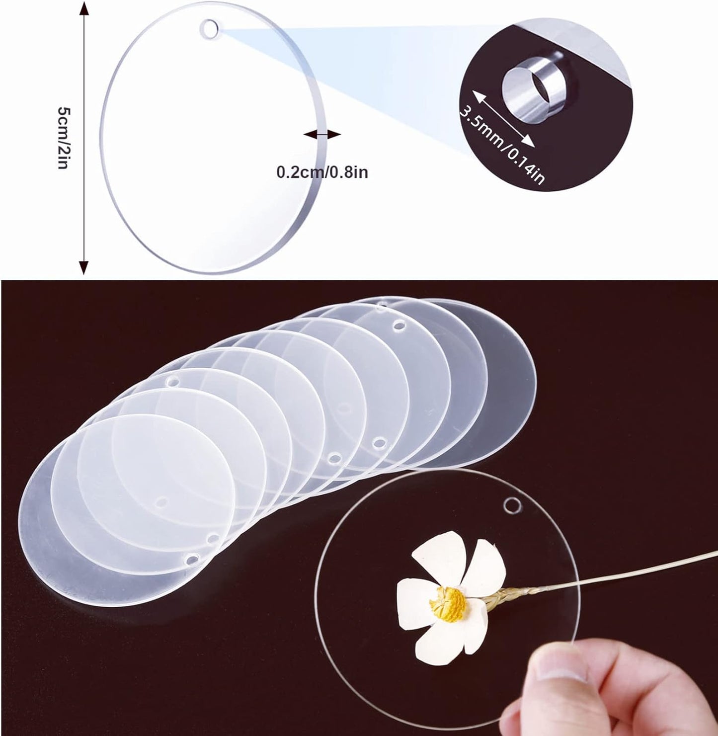 100 Pcs Round Acrylic Keychain Blanks 2Inch Circle Blanks with Hole,Clear Acrylic Discs Circles Bulk for Keychains Ornament Painting and Vinyl Crafts Projects