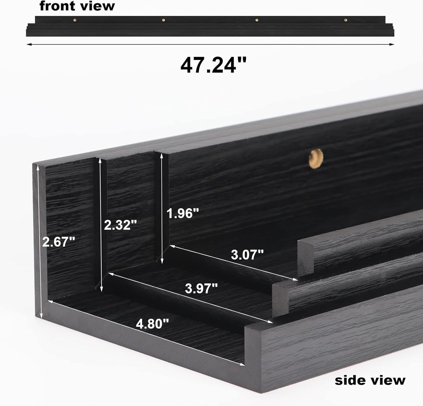 Giftgarden 47 Inch Black Floating Shelves Ledge, Wall Mount Long Picture Rail Large Woodgrain Photo Shelving for Living Room Bedroom Office, Set of 3 Different Sizes