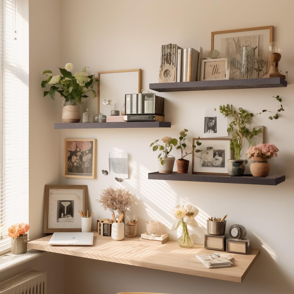 LaVie Home Floating Shelves, 24 Inch Wall Shelf Set of 2, Hanging Shelf with Invisible Brackets, Wall Decor for Bathroom, Bedroom, Living Room, Kitchen Storage, Rustic Brown