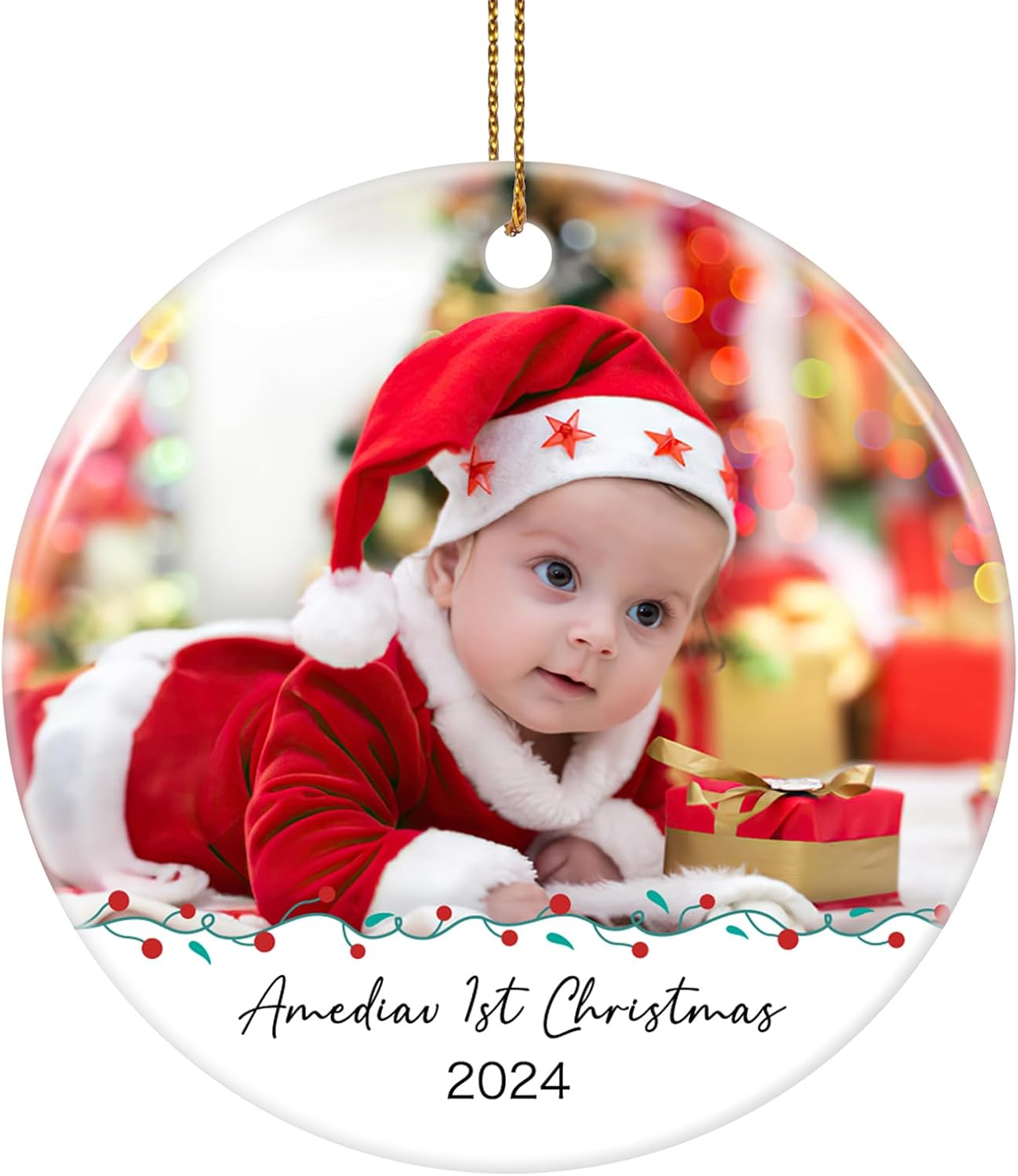 Personalized Photo Christmas Ornaments 2025 - Custom Baby First Christmas Ornament 2025, Customized Name Xmas Ornament for Baby, Newborn, Grand Kids, Christmas Tree Decorations
