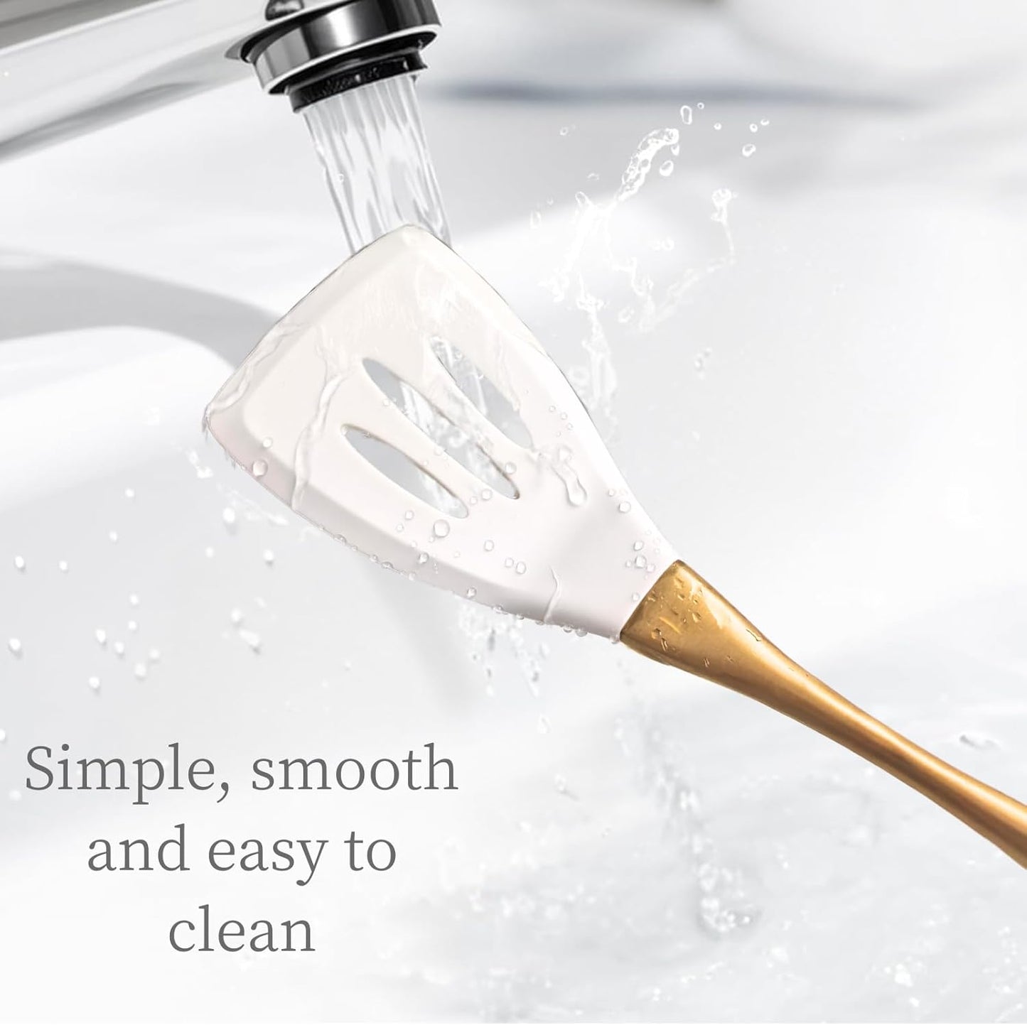 Heat-Resistant Silicone Kitchen Spatula Set – Non-Toxic Cooking Utensils with Solid & Slotted Designs –Food Grade Silicone and Stainless Steel Handles –Ideal for Nonstick Cookware, Gold