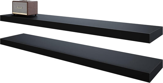 BAMEOS Floating Shelves, Black Wall Mounted Wooden Shelves with Invisible Brackets Set of 2,47 x 9