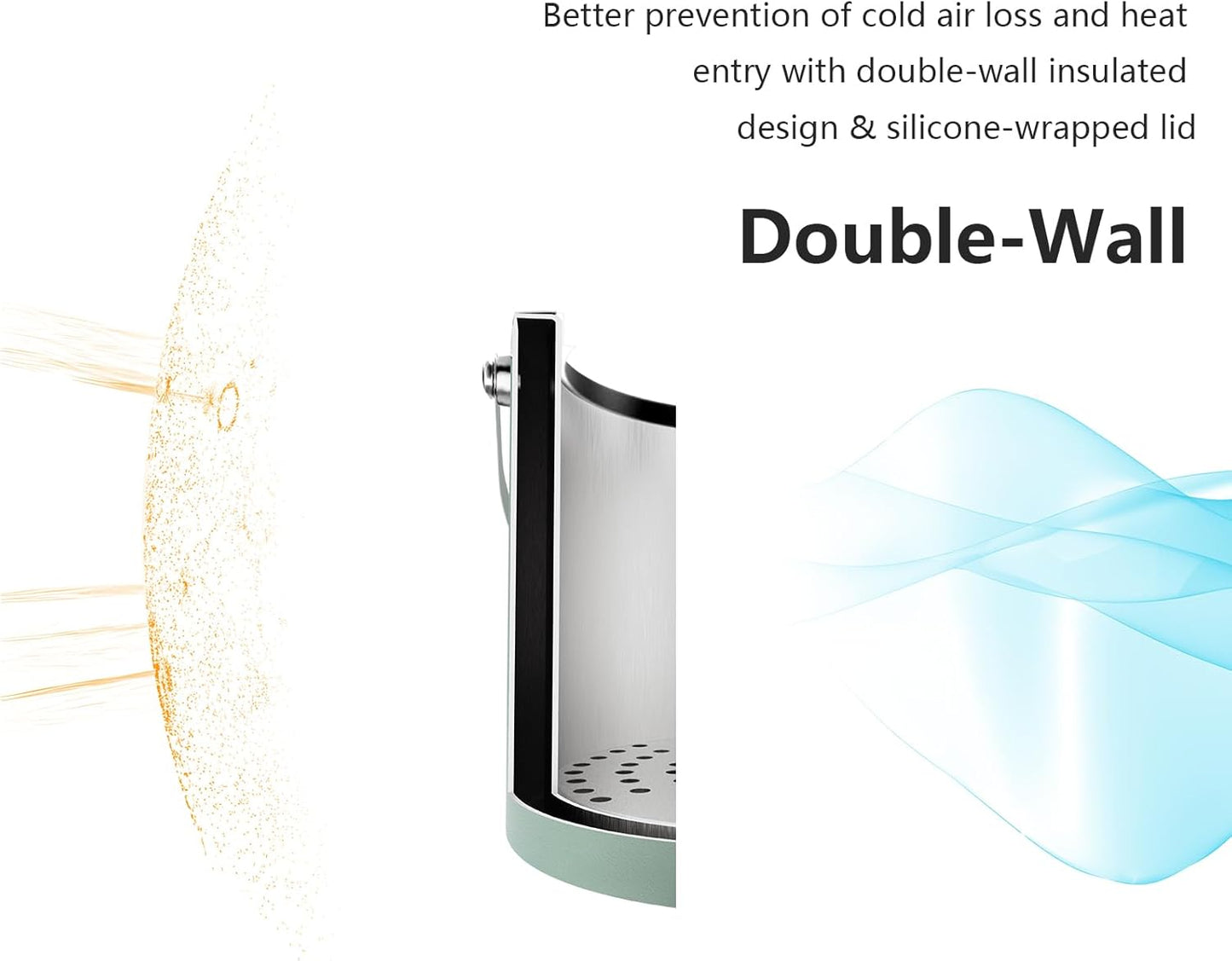 3L Ice Bucket with Silicone Lid, Scoop, Tongs & Strainer, Stainless Steel Double Wall Insulated Ice Buckets for Parties & Cocktail Bar, Outdoor Champagne Ice Container Bin, Dusty Green