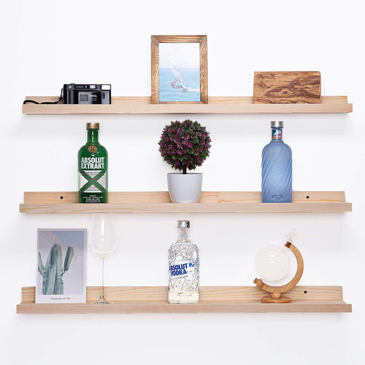 AZSKY 36 Inch Picture Ledge Shelf Solid Wood Large Floating Shelves Wall Mounted Rustic Natural Shelves for Home, Living Room, Bedroom, Bathroom, Office 3 Same Sizes