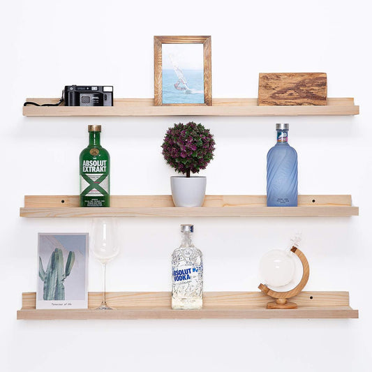 AZSKY 36 Inch Picture Ledge Shelf Solid Wood Large Floating Shelves Wall Mounted Rustic Natural Shelves for Home, Living Room, Bedroom, Bathroom, Office 3 Same Sizes