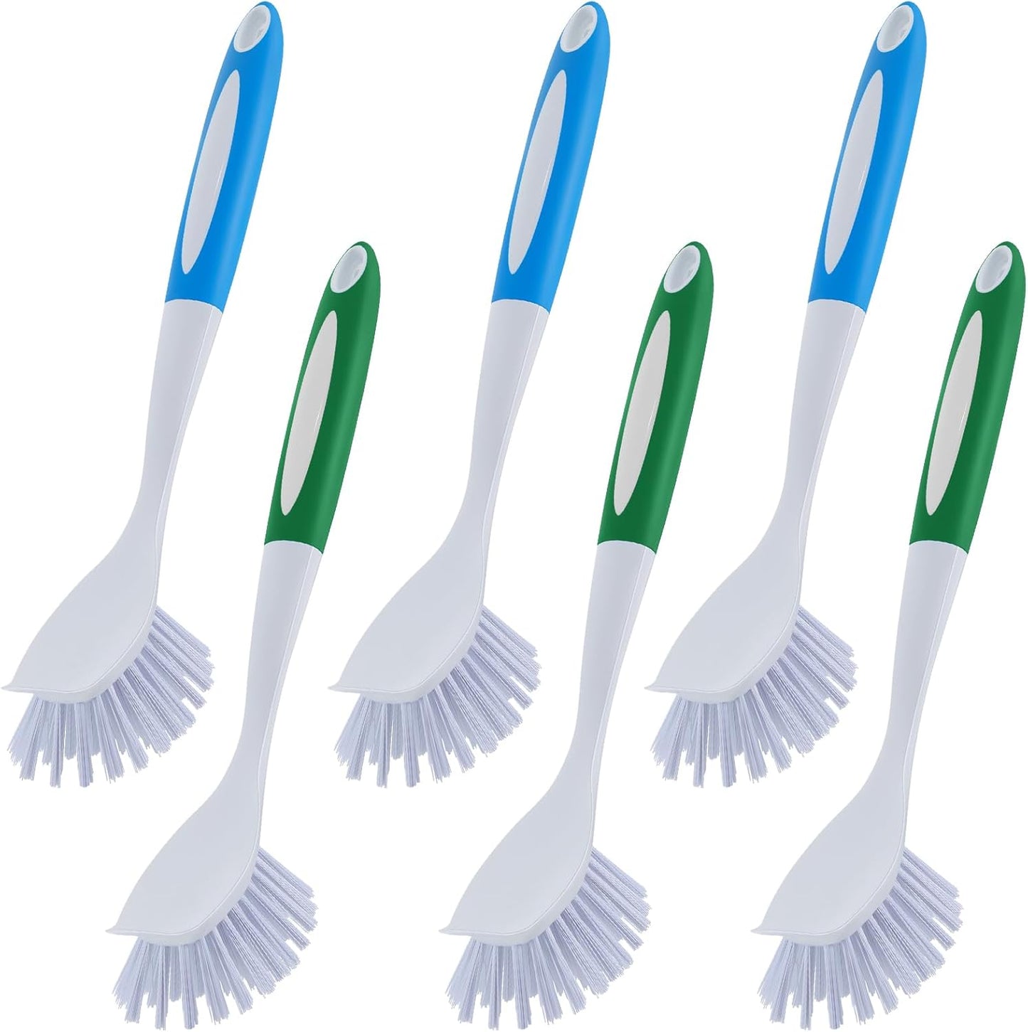 Hsei 6 Pcs Blue and Green Kitchen Scrub Dish Brush Bulk with 11 Inch Anti Slip Handle Cleaning Dish Scrubber with Stiff Bristles Washing Scrub Brushes for Housekeeping for Pots and Pans, Kitchen Sink