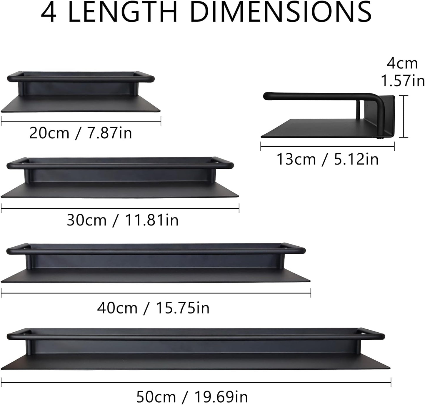 JOOM Metal Wall Floating Shelf - Metal Wall Shelf, Black Floating Shelf, Small Bathroom Shelf, (Black, 8Inch)