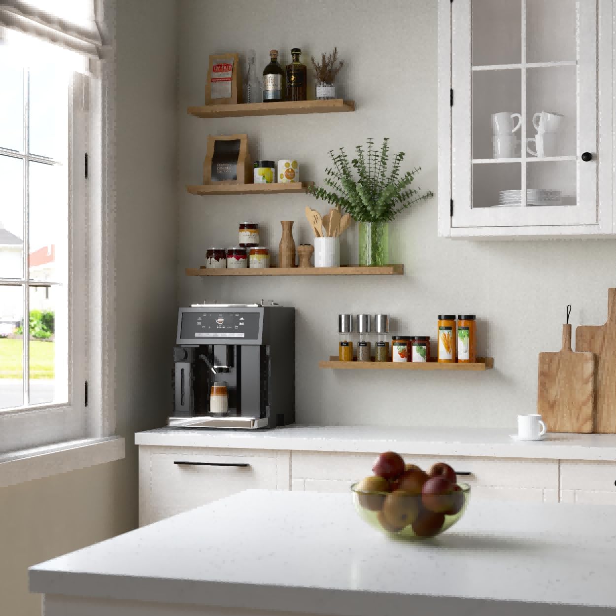 RICHER HOUSE 5 Set Floating Shelves for Wall Decor, Wall Mounted Book Shelf, Nursery Shelves Picture Ledge Shelf with Lip for Wall Storage, Bedroom, Living Room, Bathroom - Oak