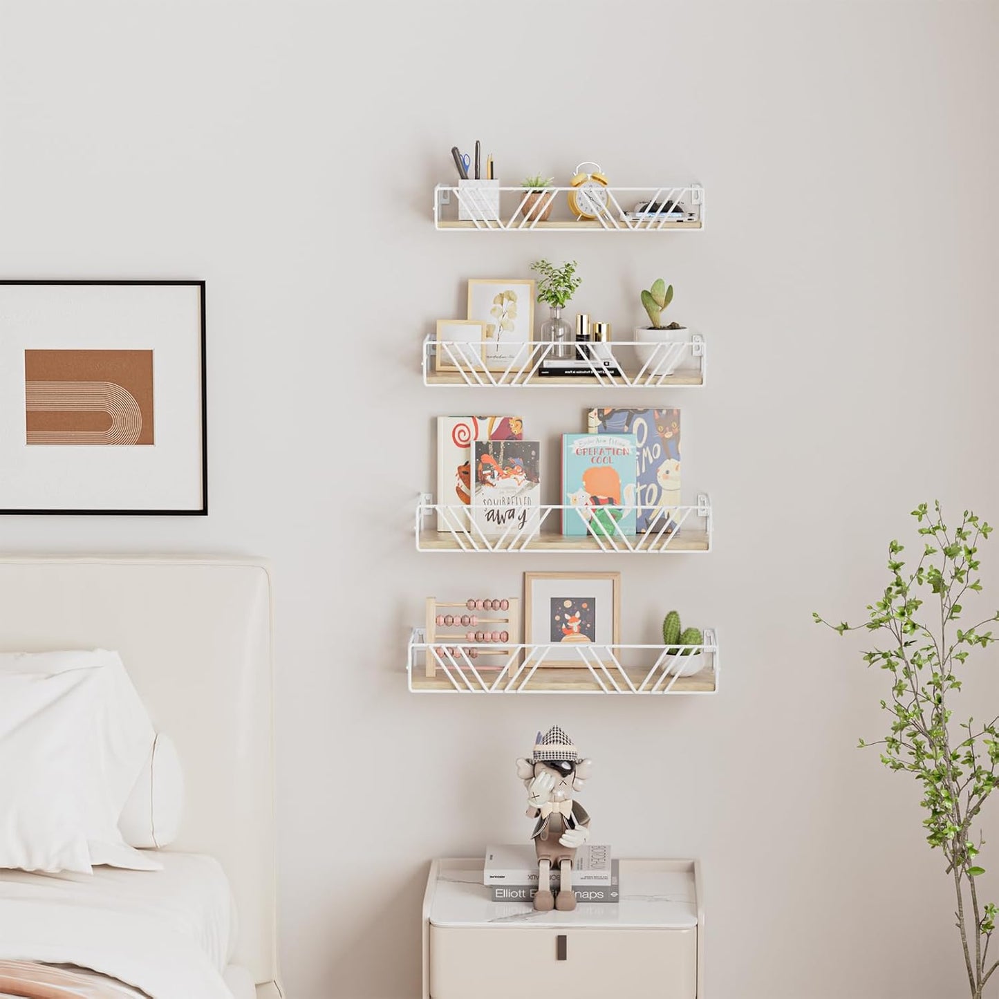 Floating Shelves for Wall Set of 4, Different Sizes Mounted Wood Floating Shelf, Wall Shelves for Living Room, Bedroom, Bathroom, Kitchen, Farmhouse Decor, Office