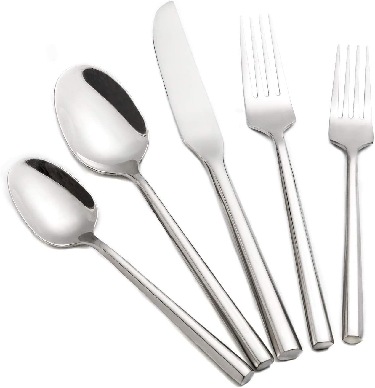 Hand Forged Stainless Steel Flatware Set Silverware Set Cutlery Set Hexagon Handle 5 Pieces Service for 1