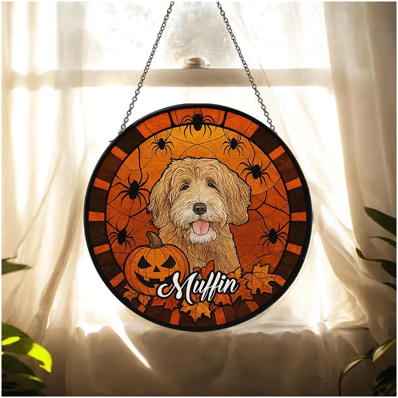 Personalized Halloween Dog Glass Window Hanging Ornament,Custom Pet Photo Ornament, Unique for Dog Lovers,Customized Pet Keepsake for Spooky Season, Fall Holiday Décor /1