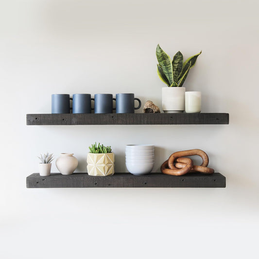 Urban Legacy Reclaimed Barnwood Planks | Floating Shelves for Wall w/Flush Mount Shelf Bracket Set Included | Set of 2 (Coffee Bean, 40"x 4.5"x 2")