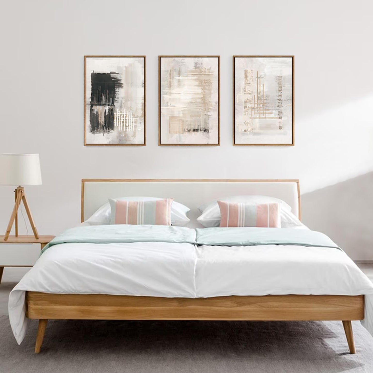 HPINUB Modern Abstract Canvas Wall Art, Set of 3 Framed Art Prints, Black and White Large Wall Painting, 16x24inch Neutral Minimalist Wall Decor for Living Room, Bedroom, Dining Room, Office, Bathroom