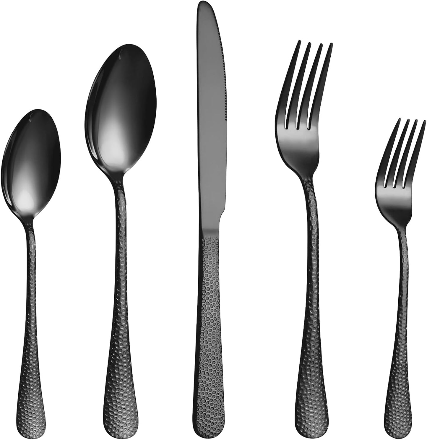 40 Pcs Black Silverware Set for 8 with Hammered Design, Food Grade Stainless Steel Flatware Set, Eating Utensils Sets Include Fork/Knife/Spoon, Cutlery Set, Dishwasher Safe