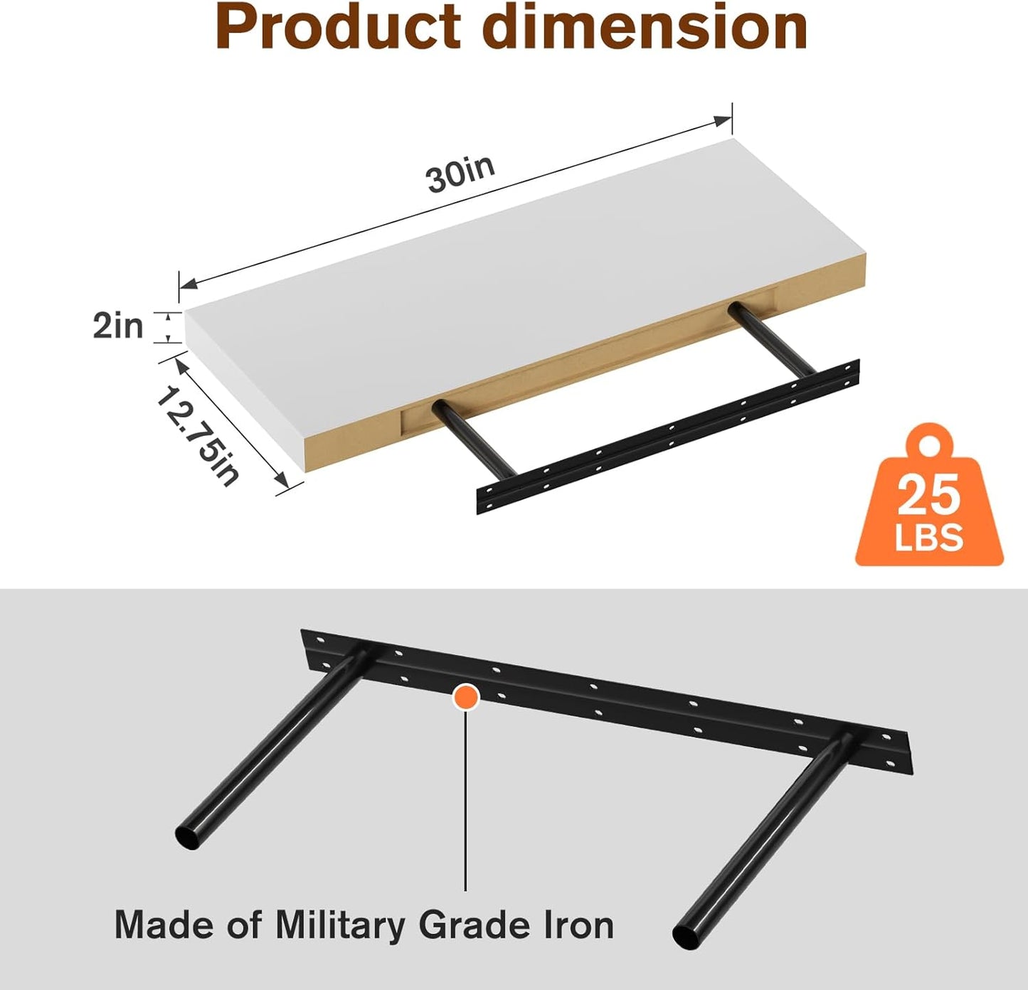 Large Floating Shelves for Wall Set of 3 Wooden Wall Shelves 30 in x 12.75 in x 2 in Room Decor Long Shelf with Invisible Wall Mount Bracket for Bedroom Kitchen Living Room White