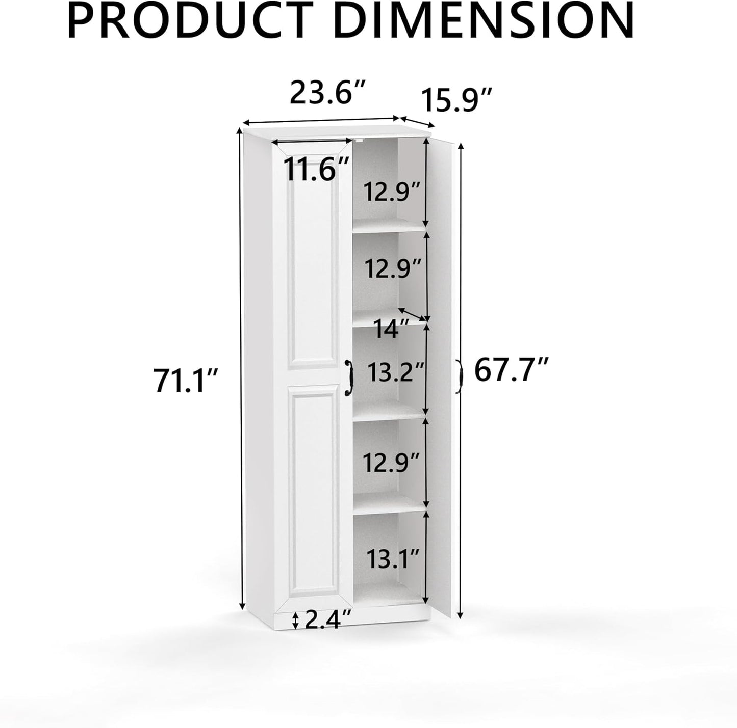 Storage Cabinet/Pantry cabinets, Soft White Finish, 71" Tall Wood Cupboard with 2 Door and 3 Adjustable Shelves for Kitchen, Dining Room, Living Room, Bathroom (Style 1)