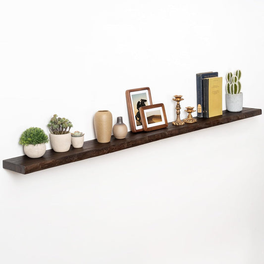 72" Floating Shelves, Live Edge Elm Wood Floating Shelf for Wall, Wall-Mounted Display Shelves with Invisible Heavy-Duty Bracket, Long Floating Shelf for Bathroom, Kitchen, Living Room, Walnut Color