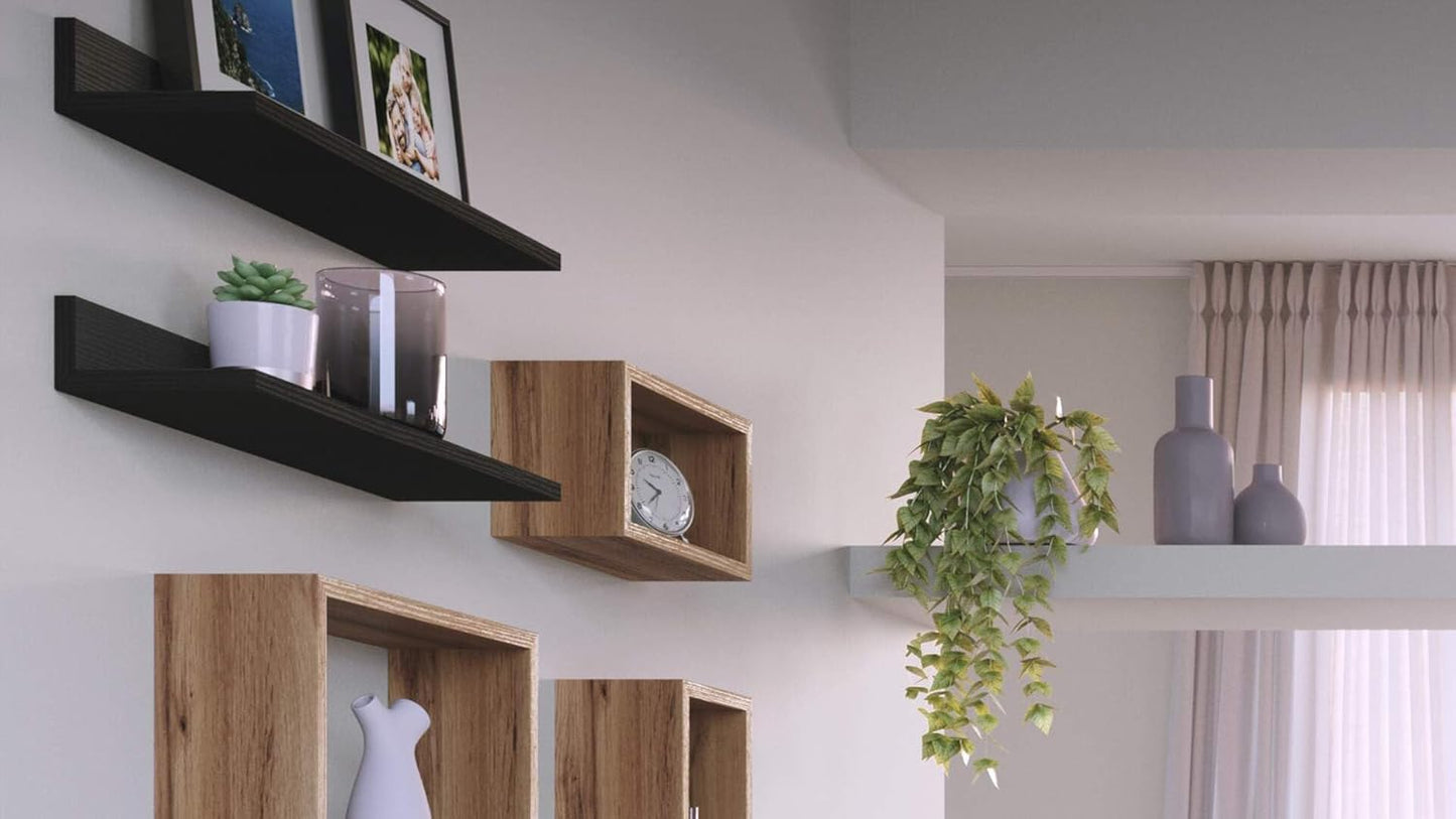 Mobili Fiver, Set of 2 Rachele Shelves, 31.49 in, Ashwood Black, Made in Italy