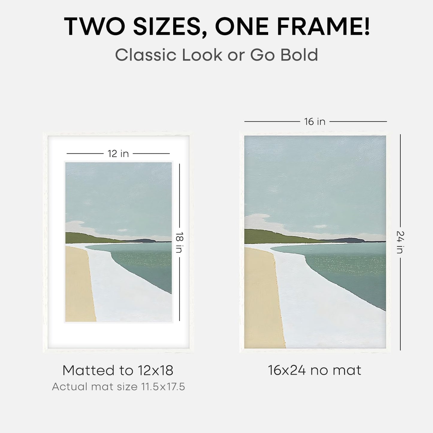 Homeforia White Picture Frame 16x24, High End Oak White 16x24 Frame with Mat 12x18 Photo, 16 x 24 Wooden Poster Frames Matted to 12 by 18, 24x16 Wood Hanging Frames, Tempered Glass, Wall Kit, Set of 1