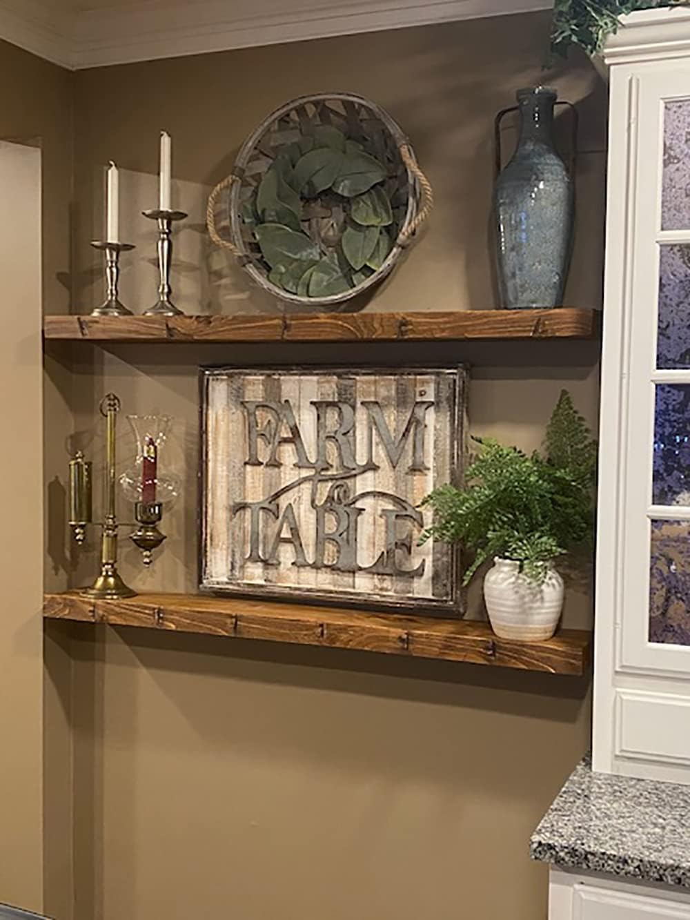 joelsantiques Floating Shelf, Wood Wall Shelf, Natural Wooden Home Decor for Bathroom Kitchen Bedroom, Hanging Mounted Invisible Bracket (Medium Brown, 7" Deep x 42" Wide)