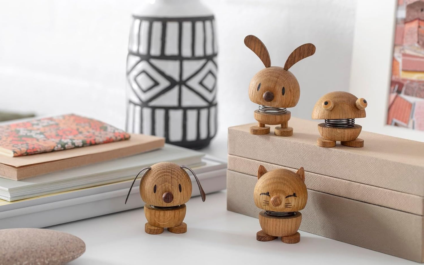 Hoptimist Dog Oak Bimble, Woody Brown, Home Decor Ornament - Danish Design, Wood W/Metal Spring, Small- Creates Cheerful Movement