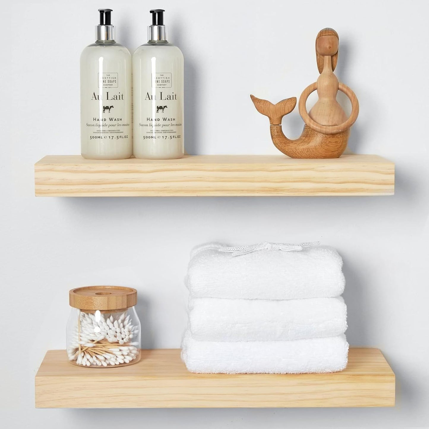 Homeforia 18 inch Wood Floating Shelves, High End Solid Natural Wood 18inch Floating Shelf for Wall Mounted, Unfinished Wooden 18in Floating Shelves, Heavy Duty Bracket, 18 X 6.5 X 1.75 inch, Set of 3