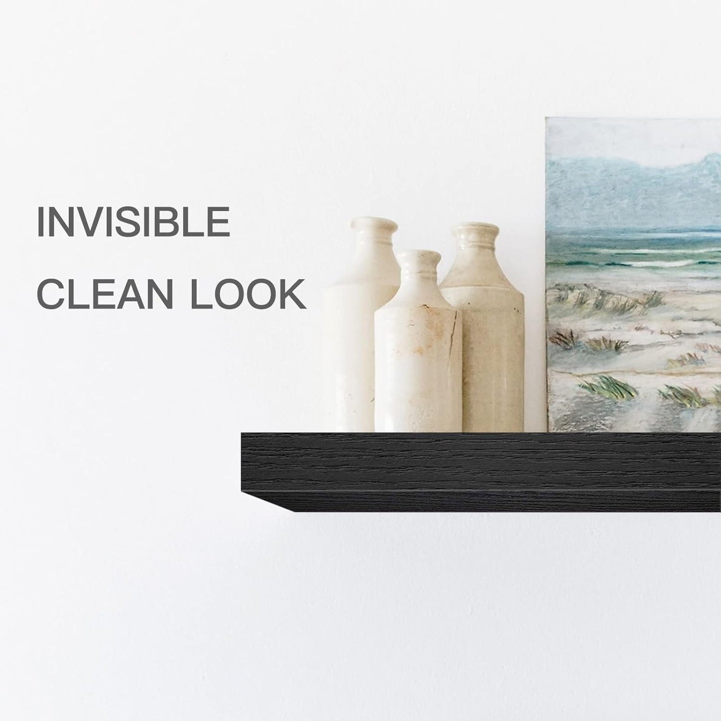 QEEIG Floating Shelves for Wall Bathroom Shelf Bedroom Kitchen Living Room Farmhouse Small Book Shelf 16 inch Set of 4, Black (015-B4)