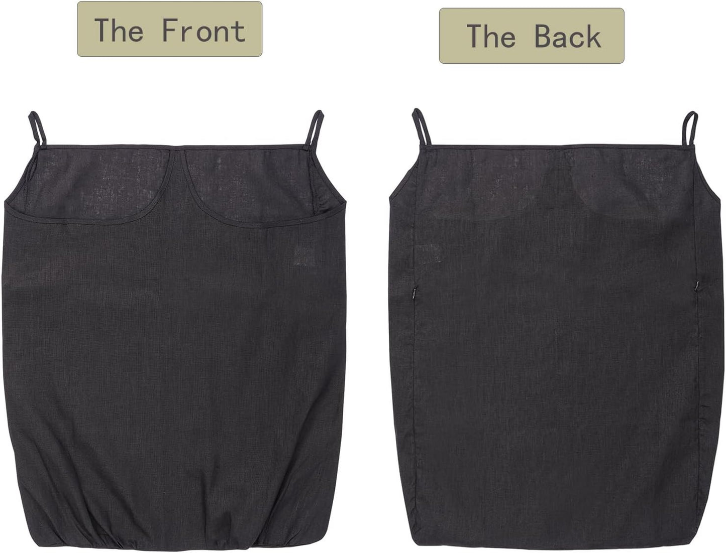 100% Pure Linen Dual Hanging Laundry Bag with 2 Deep Pocket and 2 Side Zipper 20x27in, Over The Door Laundry Hamper Space Saving Hampers for Dirty Clothes Home Travel, Black