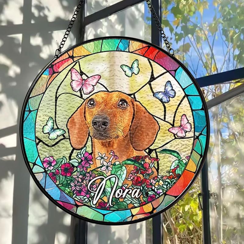 Personalized Stained Glass Window Hanging with Pet Name, Custom Memorial Gift for Dog Lovers, Unique Keepsake Decoration, Thoughtful Gift for Dog Mom