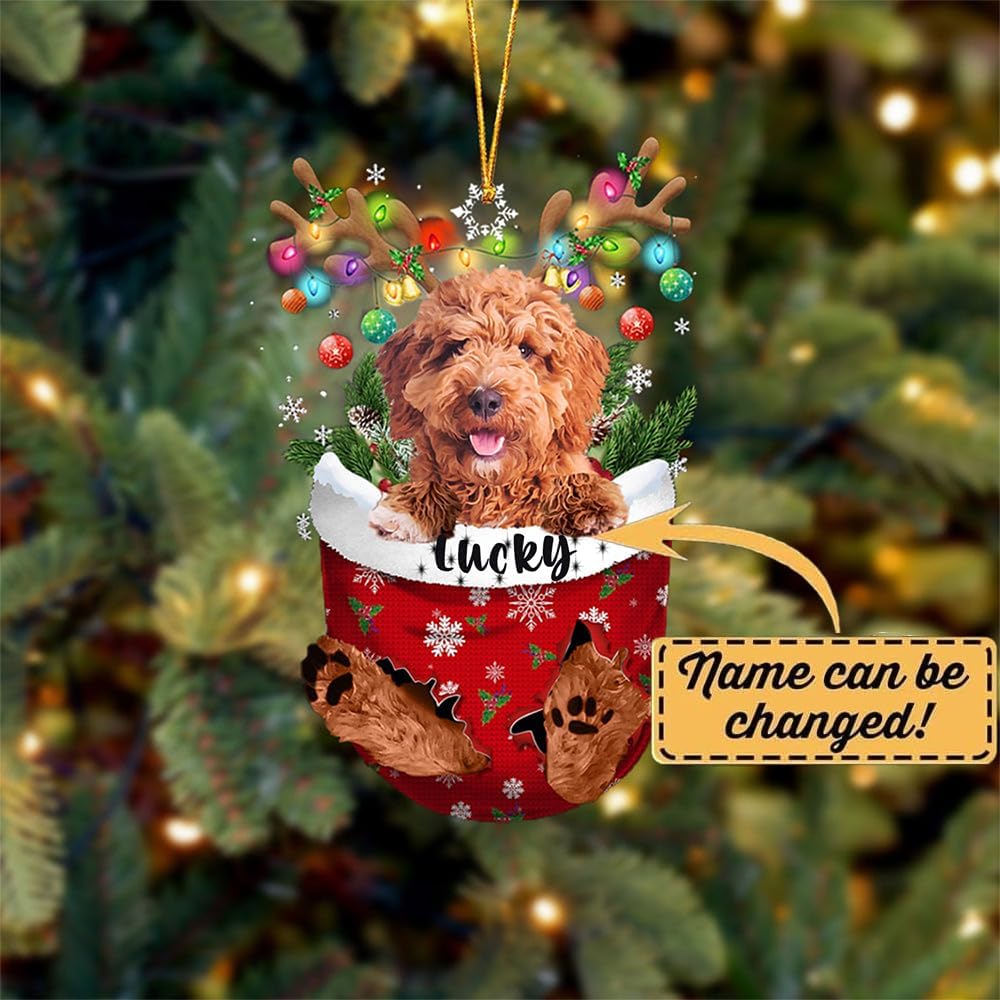 Irish Doodle Dog Christmas Ornament, Irish Doodle in Snow Pocket Christmas Tree Ornament, Dog Lovers Gift Idea Xmas Decor, Christmas Decorations for Tree, Christmas Ornament Gift for Dog Lovers