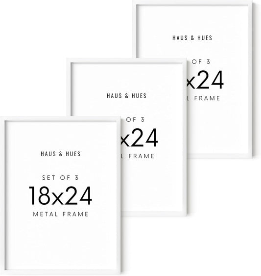 HAUS AND HUES 18x24 White Metal Picture Frames - Features Premium Aluminum, Vertical & Horizontal Hang, Shatterproof Plexiglass - Perfect for Home, Room, Office (18x24 in, White, Set of 3)