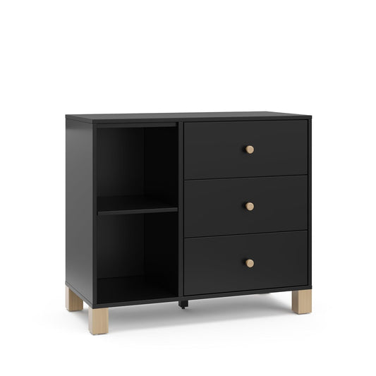 Storkcraft California 3 Drawer Combo Dresser (Black with Driftwood) – GREENGUARD Gold Certified, Interlocking Drawer System, Pre-Installed Drawer Tracks for Easier Assembly, Spacious Cabinet